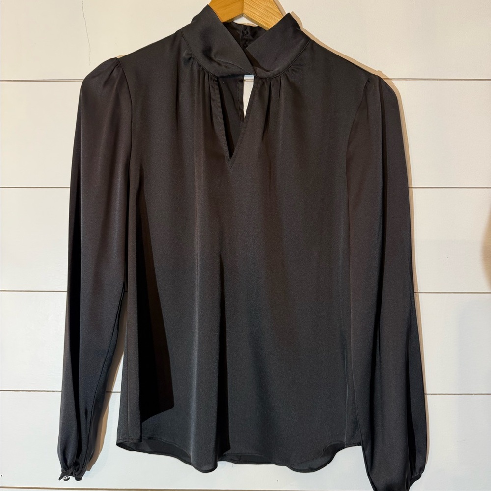 WHBM Long Sleeve Twisted Neck Satin Blouse